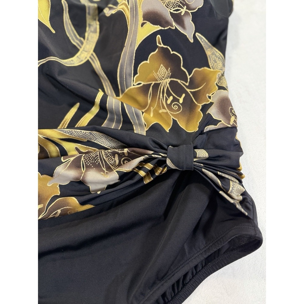 Longitude Women's 20 Swimsuit Black Gold Floral Glam Luxe 1 Piece - Picture 2 of 10